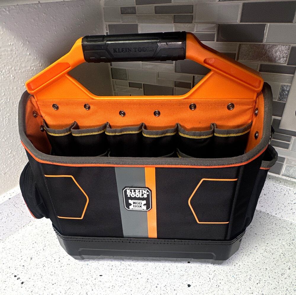 Klein Tools MODbox Tool Tote, Black/Orange Fabric Bag with Handle